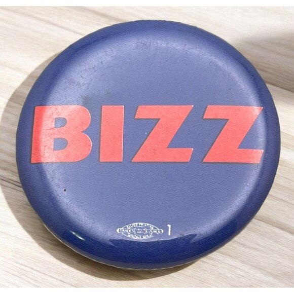 Vintage Bizz Pinback Button Blue Badge Retro Jacket Pin - Picture 1 of 6